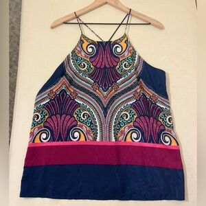 Renee C. Top - Women’s Large Blue Pink - Tank Strappy Paisley Boho Beachy